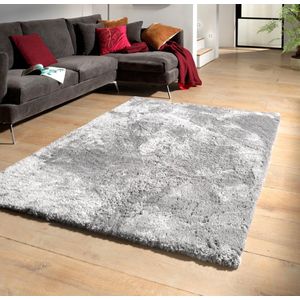 Flycarpets Curacao Shaggy Velours Vloerkleed - 140x200 cm - Zilver - Hoogpolig