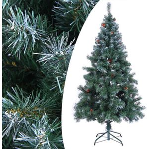 Kerstboom Kunstboom 180cm PVC Sneeuw-Effect Denneappels met standaard Groen-Wit