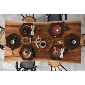 Placemats hexagon - Onderleggers placemats - Placemat zeshoek - Patroon - Hardhout - Plank - 6 stuks