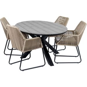 5-delige tuinset | 4 Mona tuinstoelen (Sand) | 180cm ovale Cyprus tuintafel (Grey)