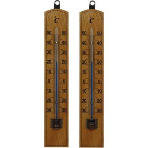 Lifetime Garden 2x stuks thermometer voor buiten hout 20 x 4 cm - zomer/winter