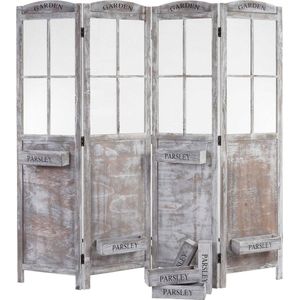 Kamerscherm MCW-M66, kamerscherm privacyscherm, plantenmanden 4 panelen, shabby look 170x180x22cm, bruin-grijs