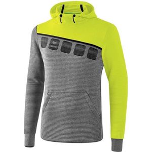 Erima Teamline 5-C Sweatshirt met Capuchon Grijs Melange-Lime Pop-Zwart Maat XL