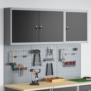 vidaXL - 5-delige - gereedschapskast - en - pegboard - set - wandgemonteerd - zwart - metaal