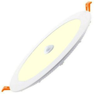 LED Downlight Slim - Oficto Dury - PIR Bewegingssensor 360° + Dag en Nacht Sensor - 22W - Warm Wit 2700K - Inbouw - Rond - Mat Wit - OSRAM LEDs