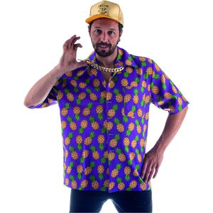 Funny Fashion - Natuur Groente & Fruit Kostuum - Blauw Alles Kananas Tropisch Fruit Shirt Man - Blauw - Maat 56-58 - Carnavalskleding - Verkleedkleding