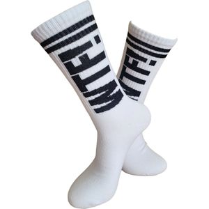 Verjaardags cadeau - Fuck Sokken - leuke sokken - vrolijke sokken - witte sokken - tennis sokken - sport sokken - valentijns cadeau - sokken met tekst - aparte sokken - grappige sokken - Socks waar je Happy van wordt - maat 37-44