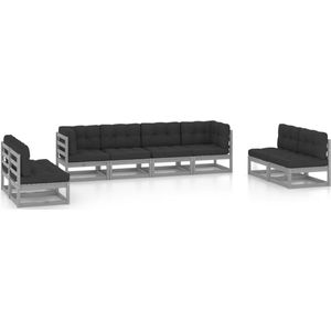 vidaXL 8-delige Loungeset met Kussens - Grenenhout Tuinmeubel - Lounge Set - Houten Bank - Grenenhout - Grijze Loungebank
