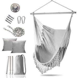 Rocking Chair Portable Hanging Chair with 2 Cushions and Metal Support Bar (Grey)