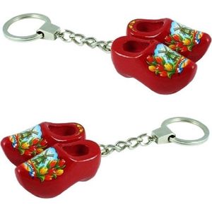 Set van 2x stuks sleutelhangers met 2 rode klompjes van 4 cm - Oud Hollands souvenir - Cadeau/gadgets
