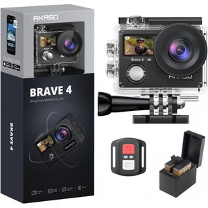 AKASO Brave 4 Action Camera Actioncam – 4K 30fps – 20 MP – WiFi – Touchscreen – Geavanceerde EIS – 5x Zoom – Onderwatercamera – 64GB