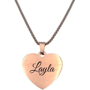 Ketting - Hart - Met Naam - Layla - Rosegoud