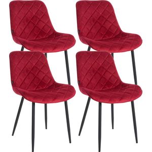 In And OutdoorMatch Stoelen Marlee - Rood - Set van 4 - Fluweel - Hoogwaardige bekleding - Stijlvolle stoelen - Luxe uitstraling