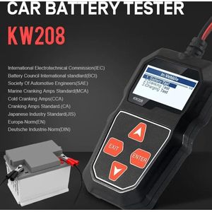 Kw208 Accu Tester 100 Tot 2000cca Aanzwengelen Opladen Circut Tester Batterij Analyzer 12 Volt Batterij Tool Voor Alle 12 V Auto 'S