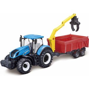 Bburago New Holland T7.315 TRACTOR + COMBINANTION TRAILER 10 CM modelauto schaalmodel