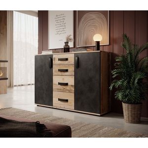 Meubella - Dressoir Montreal - Grijs - Old wood - 120 cm - 4 lades