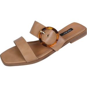 Beige slippers voor dames met decoratieve gesp - VICES 40 EU