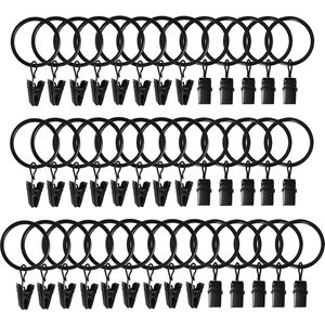40 stuks zwart metalen gordijnophangringen raamstaafdecoratie met clips voor gordijn voordeurgordijnen kunstdisplay