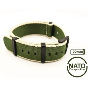 22mm Nato Strap GROEN KHAKI met zwarte gesp - Vintage James Bond - Nato Strap collectie - Mannen - Vrouwen - Horlogeband - 22 mm bandbreedte