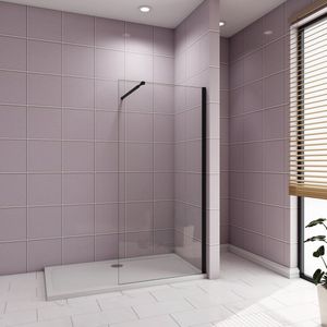 Inloopdouche 120x200cm zwart frame +73-120cm Stabilisatiestang ,10mm NANO EasyClean veiligheidsglas