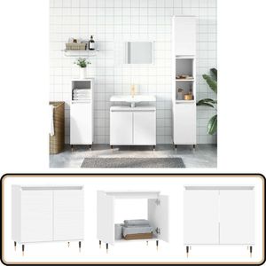 vidaXL Badkamerkast - Bewerkte Hout - Wit - 58x33x60 cm Badkamerkast - Badkamerinrichting - Opbergruimte - Houten Kast - Witte Kast