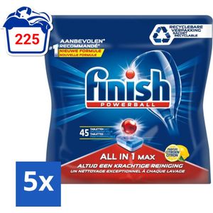 Finish Powerball - All in 1 Max - Vaatwastabletten - Citroen - 45 Tabletten - Bulkverpakking - 5 stuks