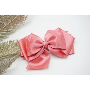Haarstrik Satijn glitter - Helder Roze 156 – Grote strik – Kerst accessoire - Haarclip - Bows and Flowers