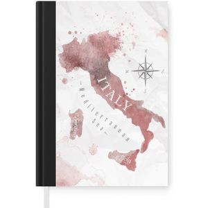 Notitieboek - Schrijfboek - Kaart - Italië - Waterverf - Roze - Notitieboekje klein - A5 formaat - Schrijfblok