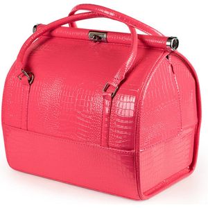 Roze Make Up Tas incl. Schouderband van Eco Leer | Permanente Make Up Koffer, Beautycase, Make Up Organizer, Beautysalon, PMU Koffer, Tattoo Tas, Toilettas, Schoonheidsspecialiste, Beauty Koffer, Visagie Kappers Trolley, Cosmetica Tas, Nagelstyliste,