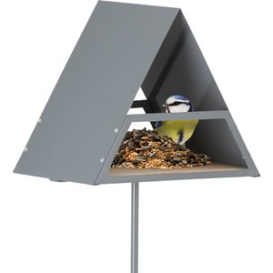 Relaxdays vogelvoederhuisje op paal - metalen voederhuisje kleine vogels - voedertafel