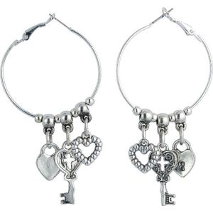 Behave Oorbellen - oorringen - dames - zilver kleur - met hangers - in hartjesvorm - 7.5 cm