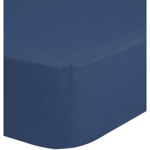 Hoeslaken katoen strijkvrij denim blauw 90x220