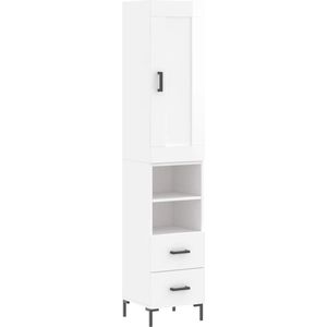 vidaXL - Hoge - kast - 34,5x34x180 - cm - bewerkt - hout - hoogglans - wit