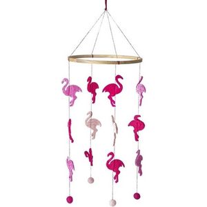 Flamingo thema baby mobiel/boxmobiel 45 cm -  Hout/vilt - Babykamer/kinderkamer decoratie accessoires