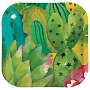 Kartonnen bordjes - cactussen - vierkant - 18 cm - mexicaans feest - tropisch feest
