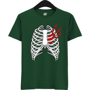 Smoking Heart Ribcage - Halloween Ribbenkast Dames / Heren Unisex T-shirt - Grappig Kostuum Shirt Idee Volwassenen - T-Shirt - Unisex - Bottle Green - Maat 4XL