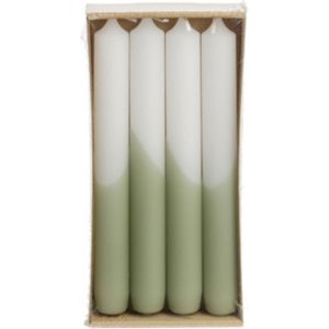 Luxe Dinerkaarsen Half Dipped - Rustik Lys - Tafelkaarsen - Tea Green Groen Wit - Set Van 4 Kaarsen - 2,15 x 19 cm