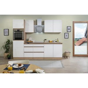 Goedkope keuken 270  cm - complete keuken met apparatuur Lorena  - Eiken/Wit - soft close - keramische kookplaat  - afzuigkap - oven  - spoelbak