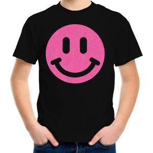 Bellatio Decorations T-shirt voor jongens - smiley - zwart - kinderen 122/128