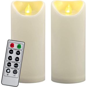 7-inch Outdoor Waterdichte LED Vlamloze Pijler Kaarsen met Afstandsbediening en Timer - Grote Flickering Batterij Werkt Elektrische Ivoor Plastic Nep Kaarsen - Buiten Patio Lantaarn Open Haard - Set van 2 Elektrische haard