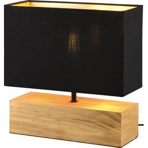 LED Tafellamp - Tafelverlichting - Trion Wooden - E27 Fitting - Rechthoek - Mat Zwart/Goud - Hout