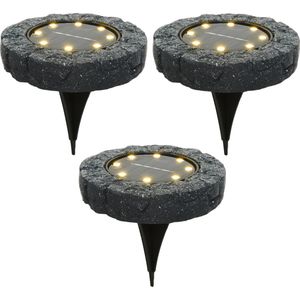 Lumineo Solar grond prikspot/tuinspot - 3x - kunststeen - steengrijs - 11 x 2 cm