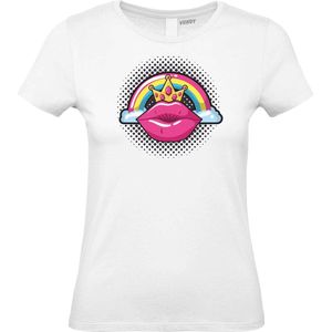 Dames T-shirt Female PopArt Lips | Gay pride shirt kleding | Regenboog kleuren | LGBTQ | Wit dames | maat XXL