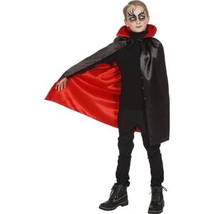 Wilbers & Wilbers - Vampier & Dracula Kostuum - Dracula Cape Met Kraag Zwart / Rood - Rood, Zwart - Maat 140 - Halloween - Verkleedkleding