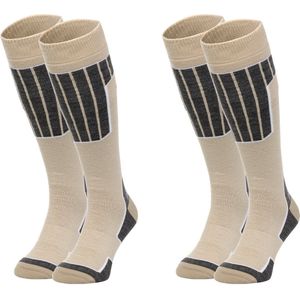 NOMAD® Skisokken Essential 2-Pack | 35/38 Beige | Warme sokken Dames / Heren | Lange Huissokken / Wandelen / Sporten | Knie Kousen | Goede vochtafvoer