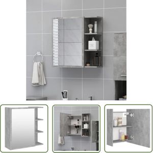 The Living Store Badkamerspiegelkast 62,5x20,5x64 cm bewerkt hout betongrijs - Wandspiegelkast - Badkamerkast - Spiegelkast Badkamer - Betongrijs - Houten Spiegelkast