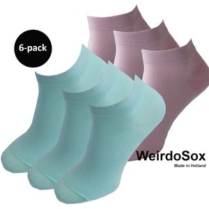 WeirdoSox Bamboe naadloze sneaker sokken Mintgroen / zacht Roze - Anti zweet - Anti bacterieel - Dames en heren - 6 Paar - Maat 43/46