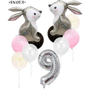 Snoes Bosdier Konijn Sweet Rabbit Ballonnen Set 9 Jaar - Verjaardag Versiering - Kinderfeestje