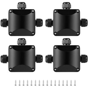 IP68 Waterdichte 3-Weg Kabelconnectoren voor Buitenverlichting - Externe Elektrische Aansluitdoos φ55-105 mm - Pak van 4 Zwart