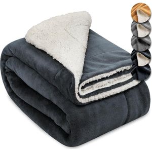 Deken Plaid 150x200cm Alina XL Sofa Deken Antraciet/Wit - Dik Winter Deken Fluffy Plaid, Bank Deken, Fleece Plaid Warm Deken met Schapenvacht Uitstraling